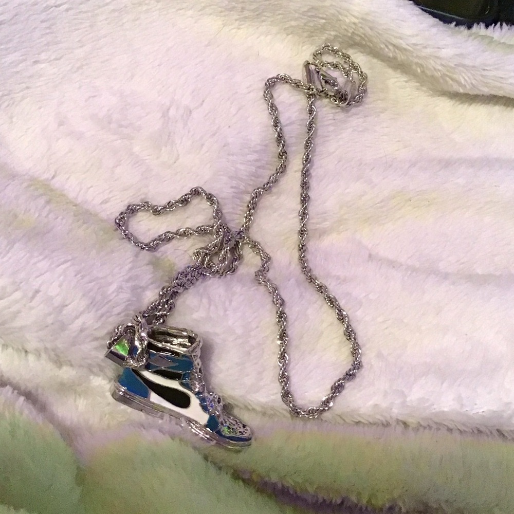 Silver and Blue Sneaker Pendant Necklace